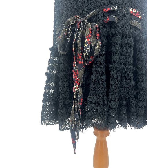 Vintage Free People Black Crochet Drop Waist Boho Whimsygoth Mini Dress 90s Y2K - Picture 6 of 16